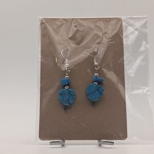 Blue Stone Heart Dangle Earrings – Turquoise Style Beaded Drop Earrings